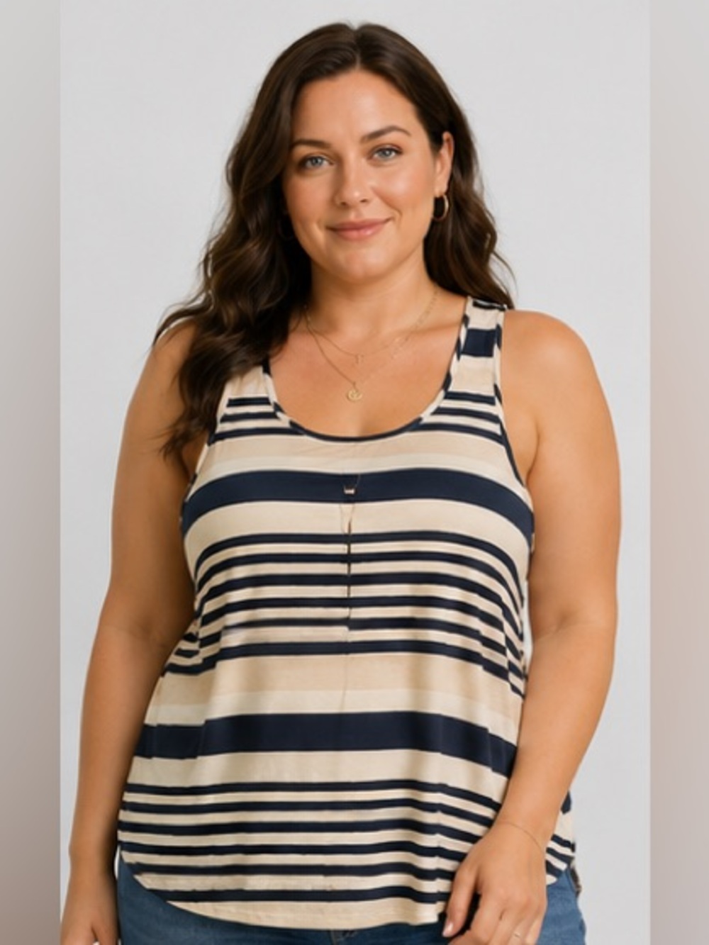 Popana Beige and Navy Striped Tank Top
